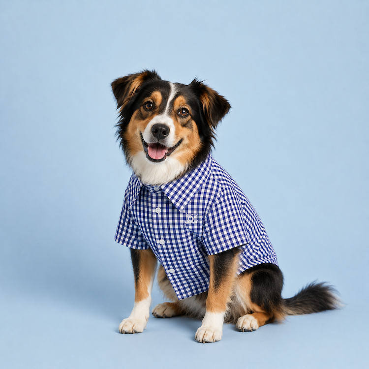 Camisa PetChic Social Quadriculada Azul Marinho